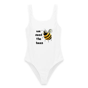 We need the Bees - Flauschige Biene Spruch - Frauen Badeanzug - Weiß - Vorne - AI Model Female 172 dark (172cm)