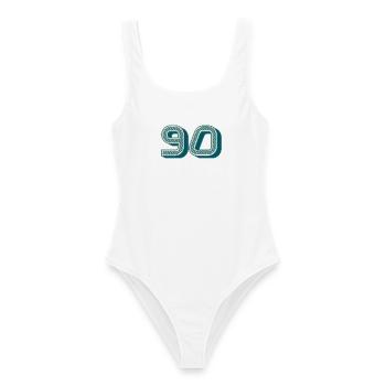 90. 90 JAHRE. 90. JAHRESTAG. 90-JÄHRIGES JUBILÄUM. - Frauen Badeanzug - Weiß - Vorne - AI Model Female 172 dark (172cm)