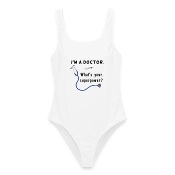 I'm a Doctor - What's your Superpower? Stethoskop - Frauen Badeanzug - Weiß - Vorne - AI Model Female 172 dark (172cm)