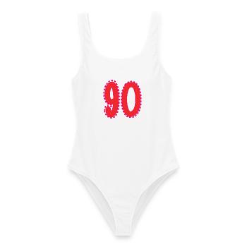 90. 90 JAHRE. 90. JAHRESTAG. 90-JÄHRIGES JUBILÄUM. - Frauen Badeanzug - Weiß - Vorne - AI Model Female 172 dark (172cm)