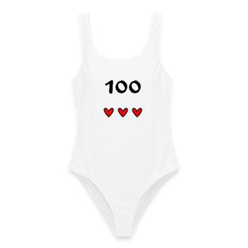 100. 100 JAHRE. 100-JÄHRIGES JUBILÄUM. 100. GEBURTSTAG - Frauen Badeanzug - Weiß - Vorne - AI Model Female 172 dark (172cm)