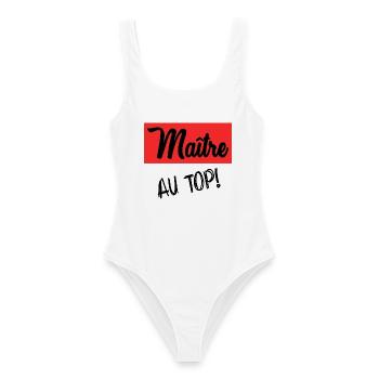 MASTER. MASTER. THANK YOU. THANK YOU MASTER - Women's Swimsuit - white - Front - AI Model Female 172 dark (172cm)