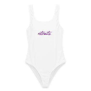 RETIREMENT. COLLEAGUE. RETIREMENT. RETIRED. RETIREMENT. - Women's Swimsuit - white - Front - AI Model Female 172 dark (172cm)