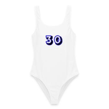 30. 30 JAHRE. 30-JÄHRIGES JUBILÄUM. 30-JÄHRIGES JUBILÄUM. - Frauen Badeanzug - Weiß - Vorne - AI Model Female 172 dark (172cm)