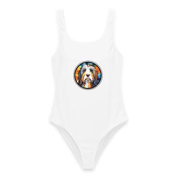 Bärtiger Collie Hund Rasse Aquarell Illustration - Frauen Badeanzug - Weiß - Vorne - AI Model Female 172 dark (172cm)