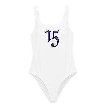 15. 15 JAHRE. 15. JAHRESTAG. 15-JÄHRIGES JUBILÄUM. - Frauen Badeanzug - Weiß - Vorne - AI Model Female 172 dark (172cm)
