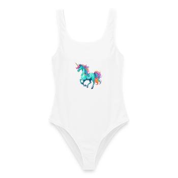 Einhorn Buntes Aquarell Cartoon Kawaii Tier - Frauen Badeanzug - Weiß - Vorne - AI Model Female 172 dark (172cm)