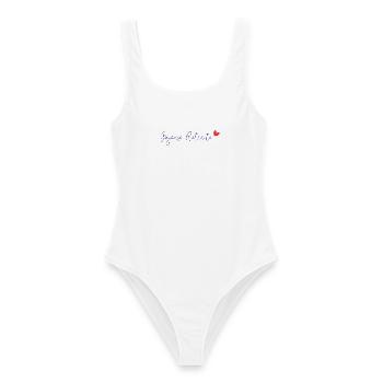 - RUHESTAND. GUTER RUHESTAND. FROHER RUHESTAND - Frauen Badeanzug - Weiß - Vorne - AI Model Female 172 dark (172cm)