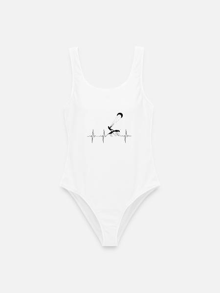 Kiter Herzlinie - Schwarze EKG Linie Kitesurfer - Frauen Badeanzug - Weiß