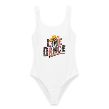 Line Dance mein Hobby - meine Passion - mein Ding - Frauen Badeanzug - Weiß - Vorne - AI Model Female 172 dark (172cm)