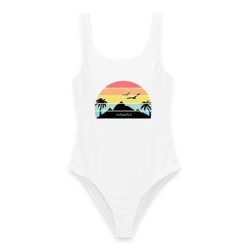 Hawaii Sonnenuntergang Silhouette Souvenir Palmen - Frauen Badeanzug - Weiß - Vorne - AI Model Female 172 dark (172cm)