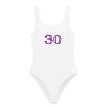 30. 30 YEARS. 30th ANNIVERSARY. 30 YEARS ANNIVERSARY. - Women's Swimsuit - white - Front - AI Model Female 172 dark (172cm)