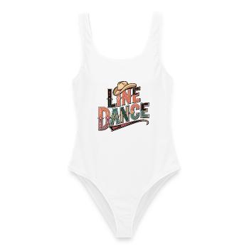 Line Dance mein Hobby - meine Passion - mein Ding - Frauen Badeanzug - Weiß - Vorne - AI Model Female 172 dark (172cm)