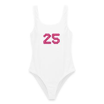 25. 25 YEARS. 25th ANNIVERSARY. 25 YEARS ANNIVERSARY. - Women's Swimsuit - white - Front - AI Model Female 172 dark (172cm)
