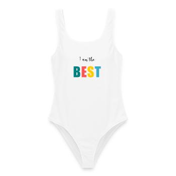 I AM THE BEST. - BESSER. - HUMOR. NACHRICHT - Frauen Badeanzug - Weiß - Vorne - AI Model Female 172 dark (172cm)