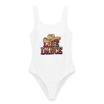 Line Dance mein Hobby - meine Passion - mein Ding - Frauen Badeanzug - Weiß - Vorne - AI Model Female 172 dark (172cm)
