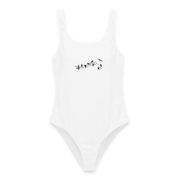 Musikbar mit Vögeln als Noten. - Frauen Badeanzug - Weiß - Vorne - AI Model Female 172 dark (172cm)