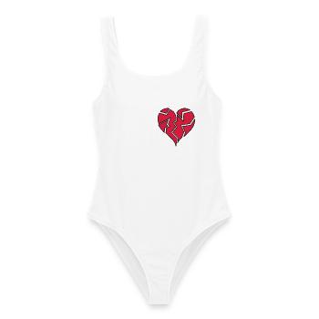 HEARTBROKEN <3 - Frauen Badeanzug - Weiß - Vorne - AI Model Female 172 dark (172cm)
