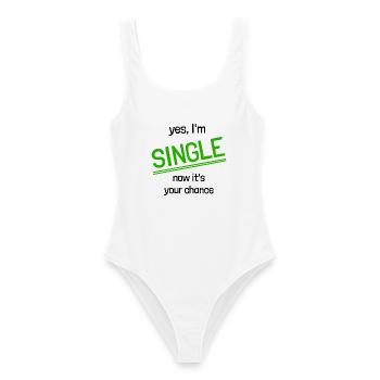 Yes, I'm Single - now it's your Chance - Frauen Badeanzug - Weiß - Vorne - AI Model Female 172 dark (172cm)