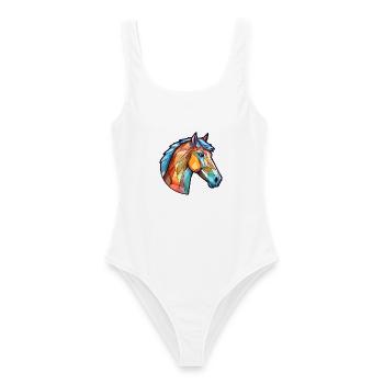 Pferd Bunte Karikatur Kawaii Tier - Frauen Badeanzug - Weiß - Vorne - AI Model Female 172 dark (172cm)