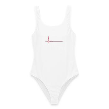 Herzschlag-EKG-Linie Medizinischer Pulswellen-Ikon-Vektor - Frauen Badeanzug - Weiß - Vorne - AI Model Female 172 dark (172cm)