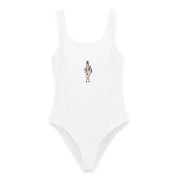 Zebra bunt 3-farbig - Frauen Badeanzug - Weiß - Vorne - AI Model Female 172 dark (172cm)