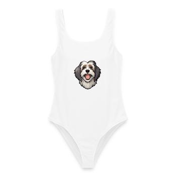 Tibet Terrier Hunderasse Aquarell Karikatur Kawai - Frauen Badeanzug - Weiß - Vorne - AI Model Female 172 dark (172cm)
