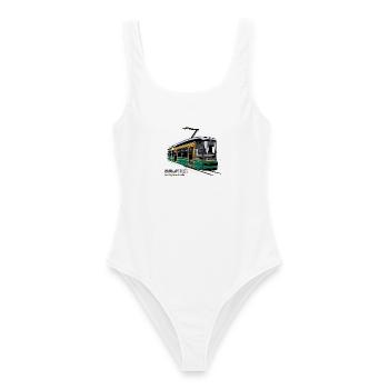 Helsinki Tram T-Shirts, 154 tolle Produkte - Frauen Badeanzug - Weiß - Vorne - AI Model Female 172 dark (172cm)