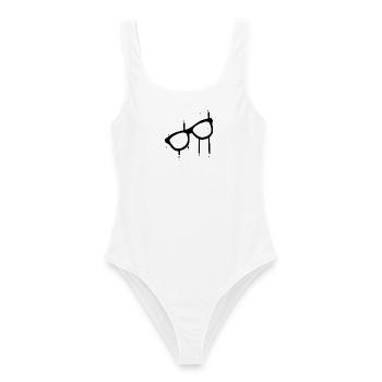 Schwarze Sonnenbrille mit Regentropfen - Frauen Badeanzug - Weiß - Vorne - AI Model Female 172 dark (172cm)