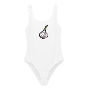 Knoblauch Knolle - Frauen Badeanzug - Weiß - Vorne - AI Model Female 172 dark (172cm)