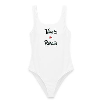 RETIREMENT. RETIREMENT. RETIRED. HAPPY RETIREMENT - Women's Swimsuit - white - Front - AI Model Female 172 dark (172cm)