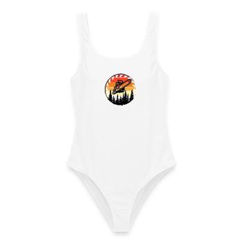 Retro Forest Chainsaw Sunset - Women's Swimsuit - white - Front - AI Model Female 172 dark (172cm)