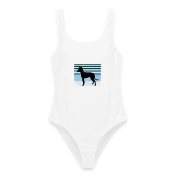 Englischer Toy Terrier Schwarz Hellbraune Hundesilhouette - Frauen Badeanzug - Weiß - Vorne - AI Model Female 172 dark (172cm)
