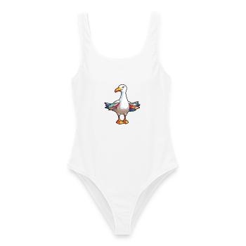 Möwe buntes Aquarell Cartoon Kawaii Tier - Frauen Badeanzug - Weiß - Vorne - AI Model Female 172 dark (172cm)