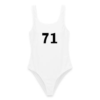 Number - 71 - Seventy One - Frauen Badeanzug - Weiß - Vorne - AI Model Female 172 dark (172cm)
