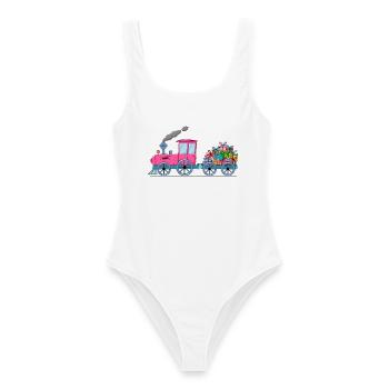 Children's train railway with trailer pink - Women's Swimsuit - white - Front - AI Model Female 172 dark (172cm)