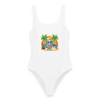 Elefant Lustige Cartoon Sommer Strand Sonnenbrille - Frauen Badeanzug - Weiß - Vorne - AI Model Female 172 dark (172cm)