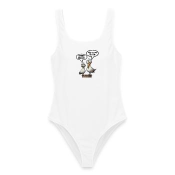 Meer Sprüche, Sprüche | T-Shirts | Möwe blöd - Frauen Badeanzug - Weiß - Vorne - AI Model Female 172 dark (172cm)