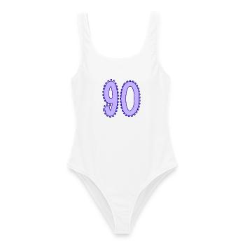 90. 90 JAHRE. 90. JAHRESTAG. 90-JÄHRIGES JUBILÄUM. - Frauen Badeanzug - Weiß - Vorne - AI Model Female 172 dark (172cm)