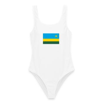 Ruanda – Flagge Sonnenaufgang blau-golden - Frauen Badeanzug - Weiß - Vorne - AI Model Female 172 dark (172cm)
