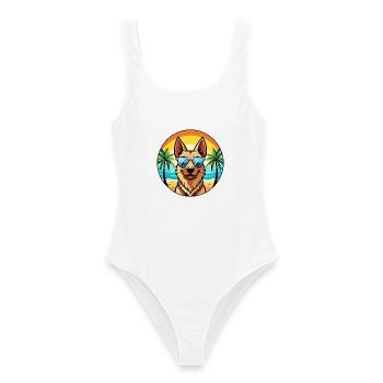 Holländischer Schäferhund Hunderasse Cartoon Sonnenbrille Strand - Frauen Badeanzug - Weiß - Vorne - AI Model Female 172 dark (172cm)