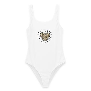 Leopard Heart Burst - Women's Swimsuit - white - Front - AI Model Female 172 dark (172cm)