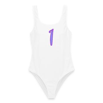 1. 1 JAHR. 1. JAHRESTAG. 1 JAHR GEBURTSTAG - Frauen Badeanzug - Weiß - Vorne - AI Model Female 172 dark (172cm)