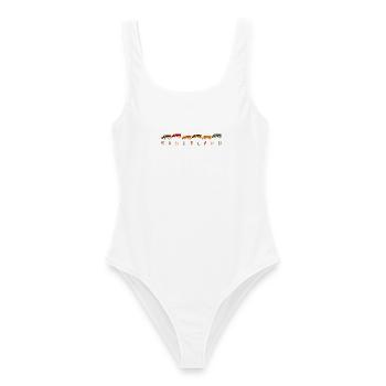 Sauerland "Kühe" Design 1 - Frauen Badeanzug - Weiß - Vorne - AI Model Female 172 dark (172cm)