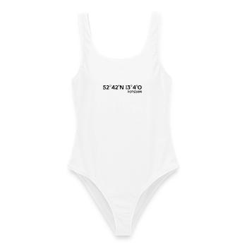 Potsdam Koordinaten Souvenir Geschenk - Frauen Badeanzug - Weiß - Vorne - AI Model Female 172 dark (172cm)