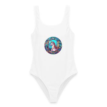 Einhorn Buntes Glas Bunte Karikatur Kawaii Anim - Frauen Badeanzug - Weiß - Vorne - AI Model Female 172 dark (172cm)