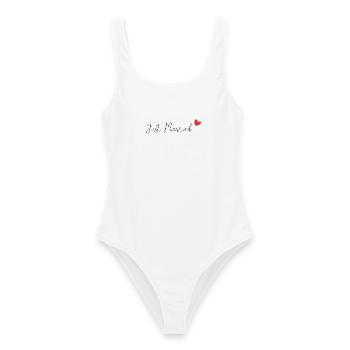 JUST MARRIED. ES LEBE DIE EHE. VALENTINSTAG - Frauen Badeanzug - Weiß - Vorne - AI Model Female 172 dark (172cm)