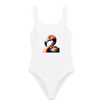 Flamant rose, personnage de dessin animé, animal de compagnie coloré - Maillot de bain femme - blanc - Devant - AI Model Female 172 dark (172cm)
