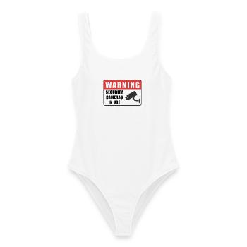 Warning CCTV Camera Badge Security Sign Icon - Women's Swimsuit - white - Front - AI Model Female 172 dark (172cm)