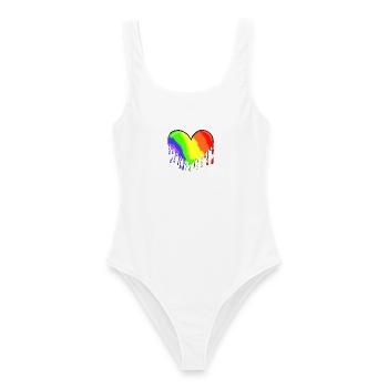 Regenbogenherz - Frauen Badeanzug - Weiß - Vorne - AI Model Female 172 dark (172cm)
